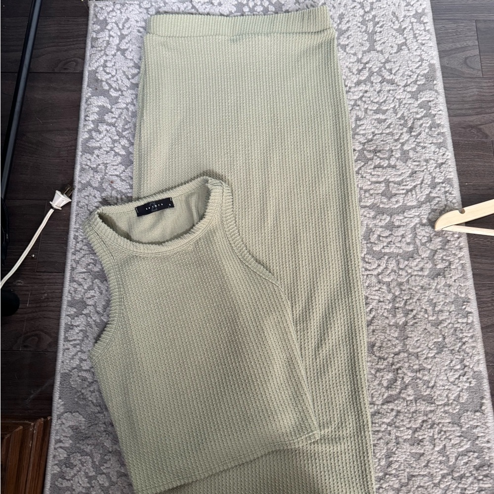 Sage Green Knit Tank and Skirt Set